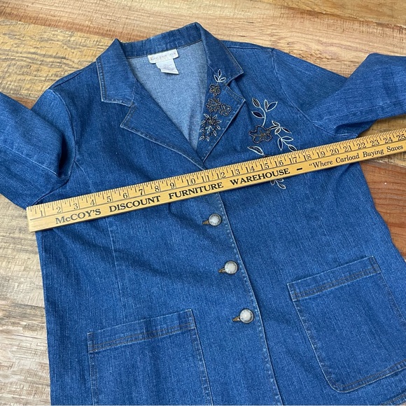 Susan Graver Jacket Womens Large Floral Beaded Embroidered Denim Blazer Stretch - Picture 7 of 12